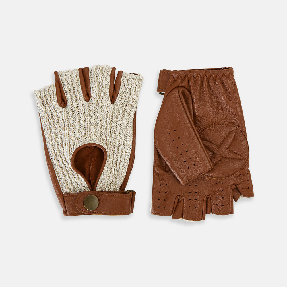 Cognac Tan Fingerless Driving Gloves in Leather