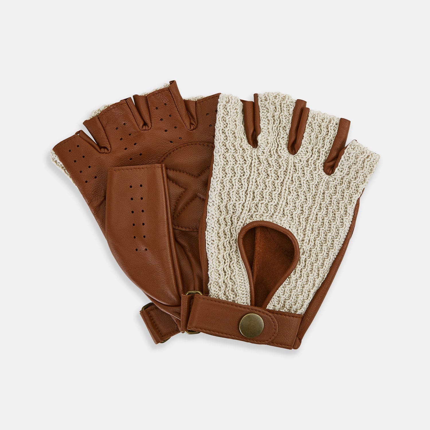 View 2 of product Cognac Tan Fingerless Driving Gloves in Leather