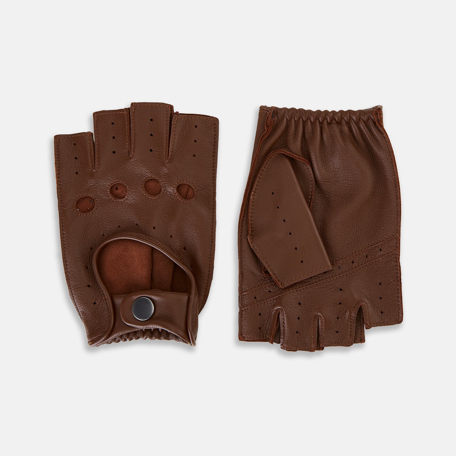 View 1 of product Coffee Brown Fingerless Driving Gloves in Leather