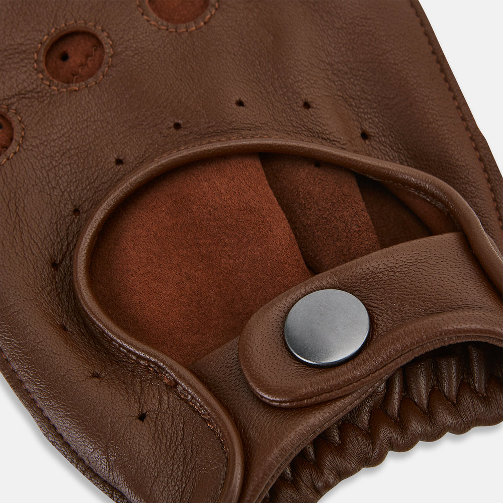Coffee Brown Fingerless Driving Gloves in Leather