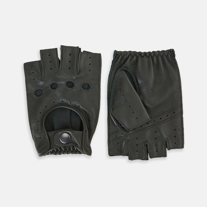 Forest Green Fingerless Driving Gloves in Leather Image 3