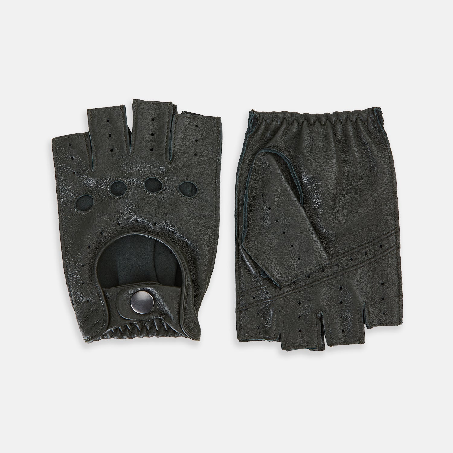 View 1 of product Forest Green Fingerless Driving Gloves in Leather