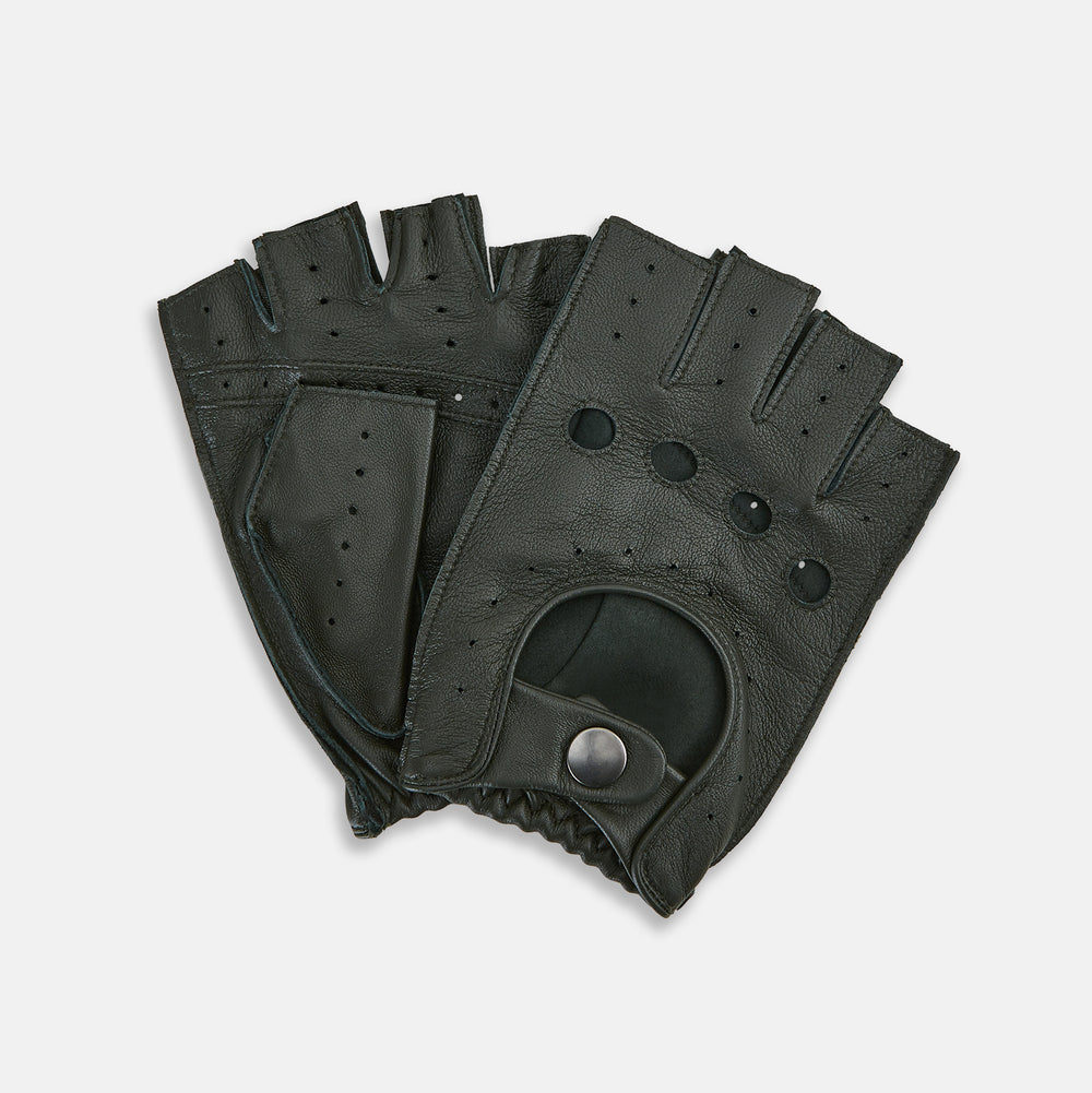 Forest Green Fingerless Driving Gloves in Leather