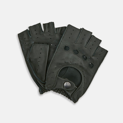Forest Green Fingerless Driving Gloves in Leather Image 1