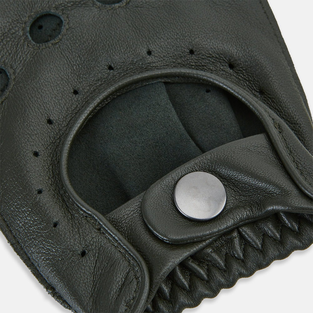 Forest Green Fingerless Driving Gloves in Leather