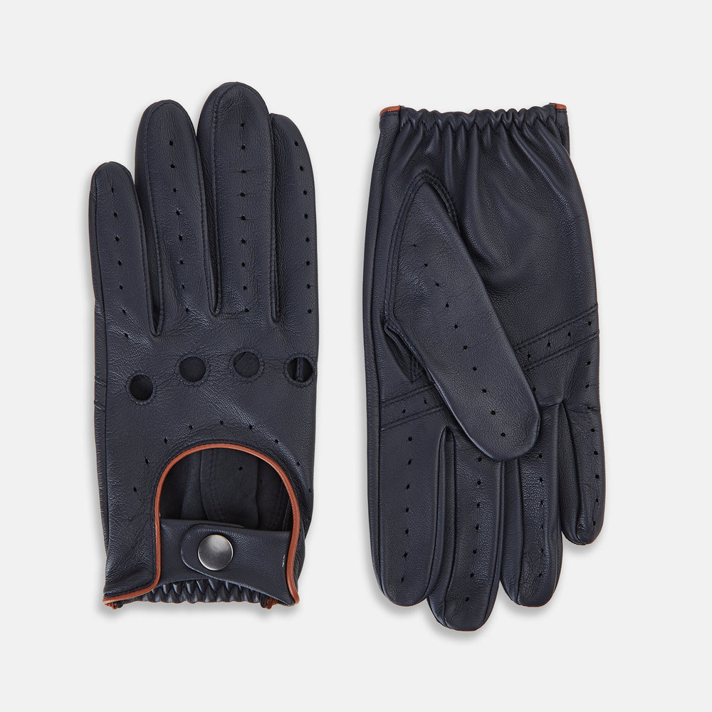 Navy Driving Gloves in Leather