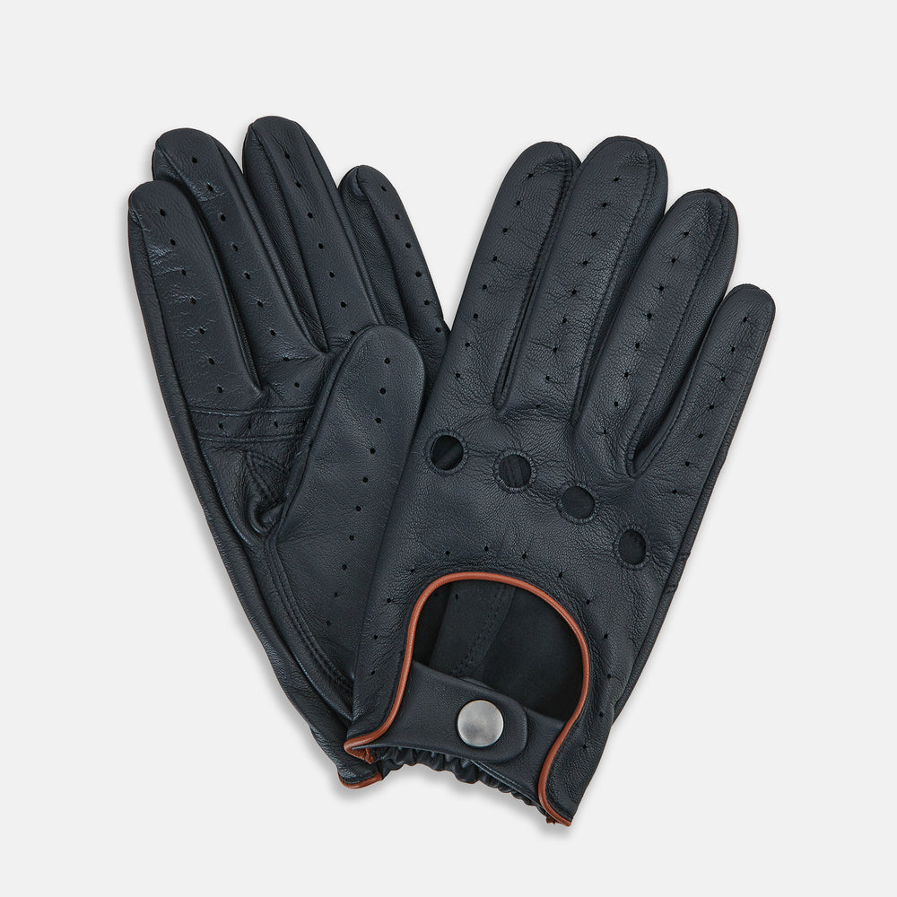 Navy Driving Gloves in Leather