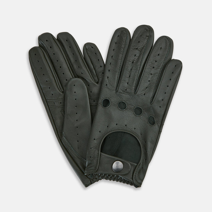 Forest Green Driving Gloves in Leather Image 1