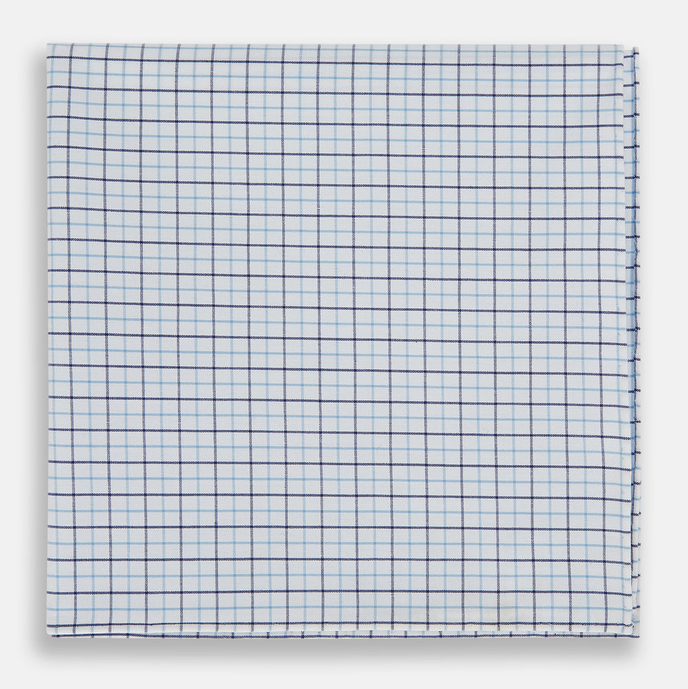 Hand Rolled Blue Double Graph Check Handkerchief