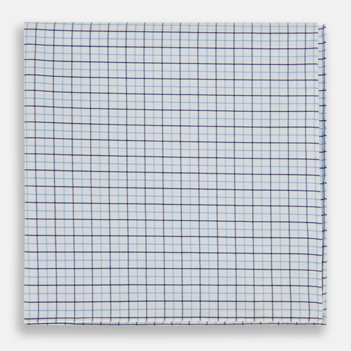 Hand Rolled Blue Double Graph Check Handkerchief