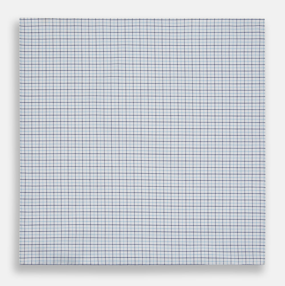 Hand Rolled Blue Double Graph Check Handkerchief