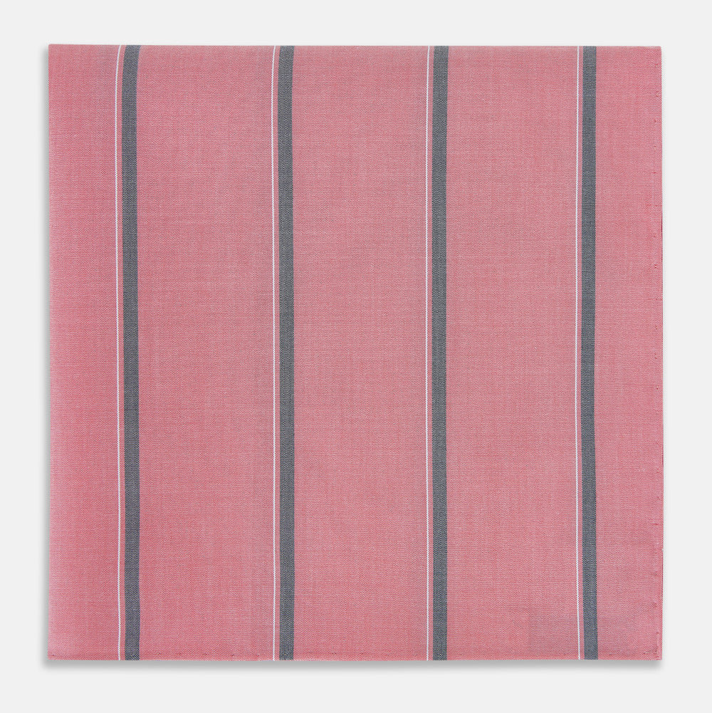 Coral Pink Track Stripe Hand-Rolled Handkerchief