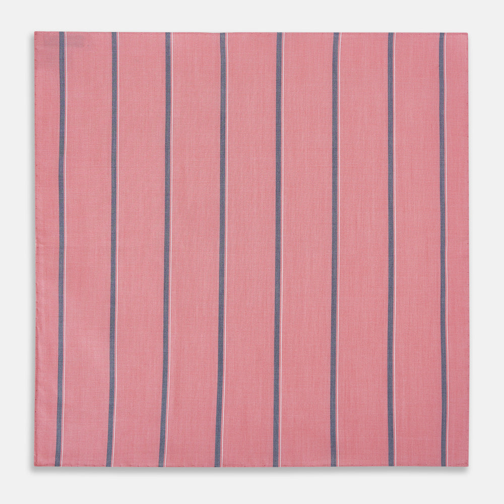 Coral Pink Track Stripe Hand-Rolled Handkerchief