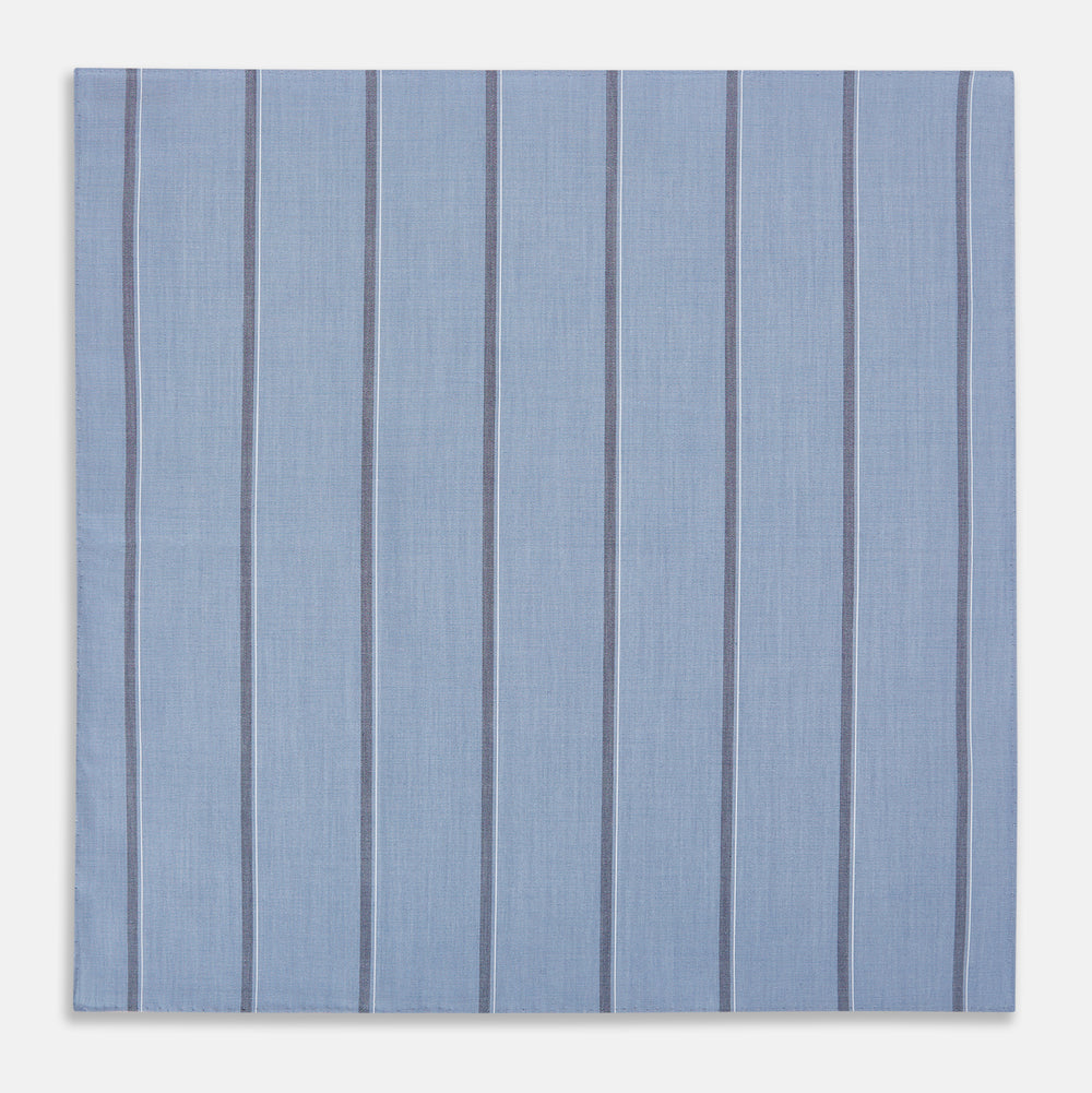 Steel Blue Track Stripe Hand-Rolled Handkerchief