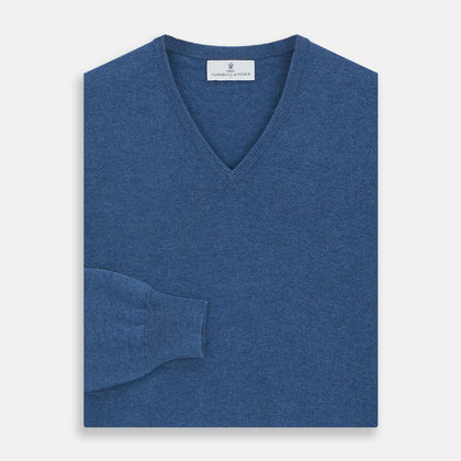 Blue V-Neck Cashmere Jumper Image 2
