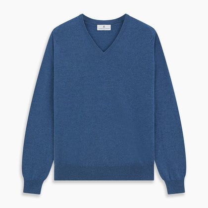 Blue V-Neck Cashmere Jumper Image 4
