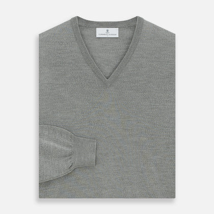 Grey V-Neck Merino Wool Jumper Image 2