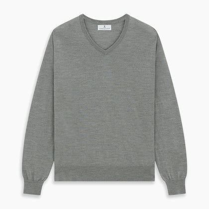 Grey V-Neck Merino Wool Jumper Image 4
