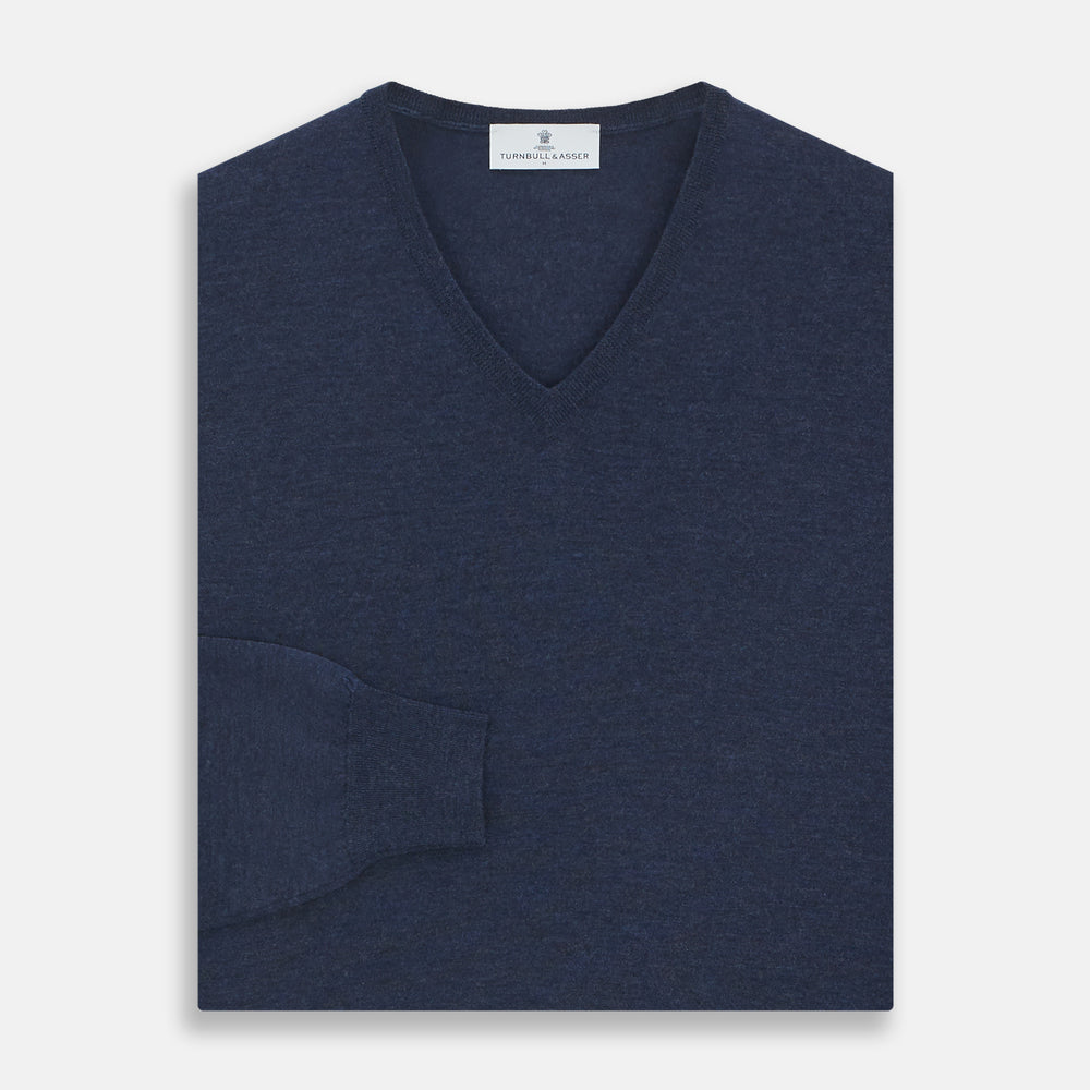 Blue V-Neck Merino Wool Jumper