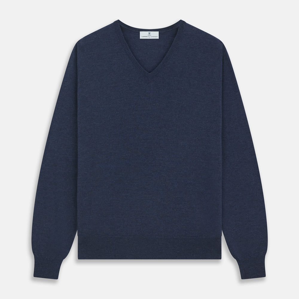 Blue V-Neck Merino Wool Jumper