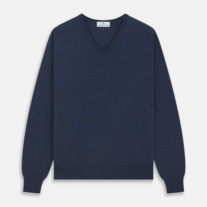 Blue V-Neck Merino Wool Jumper