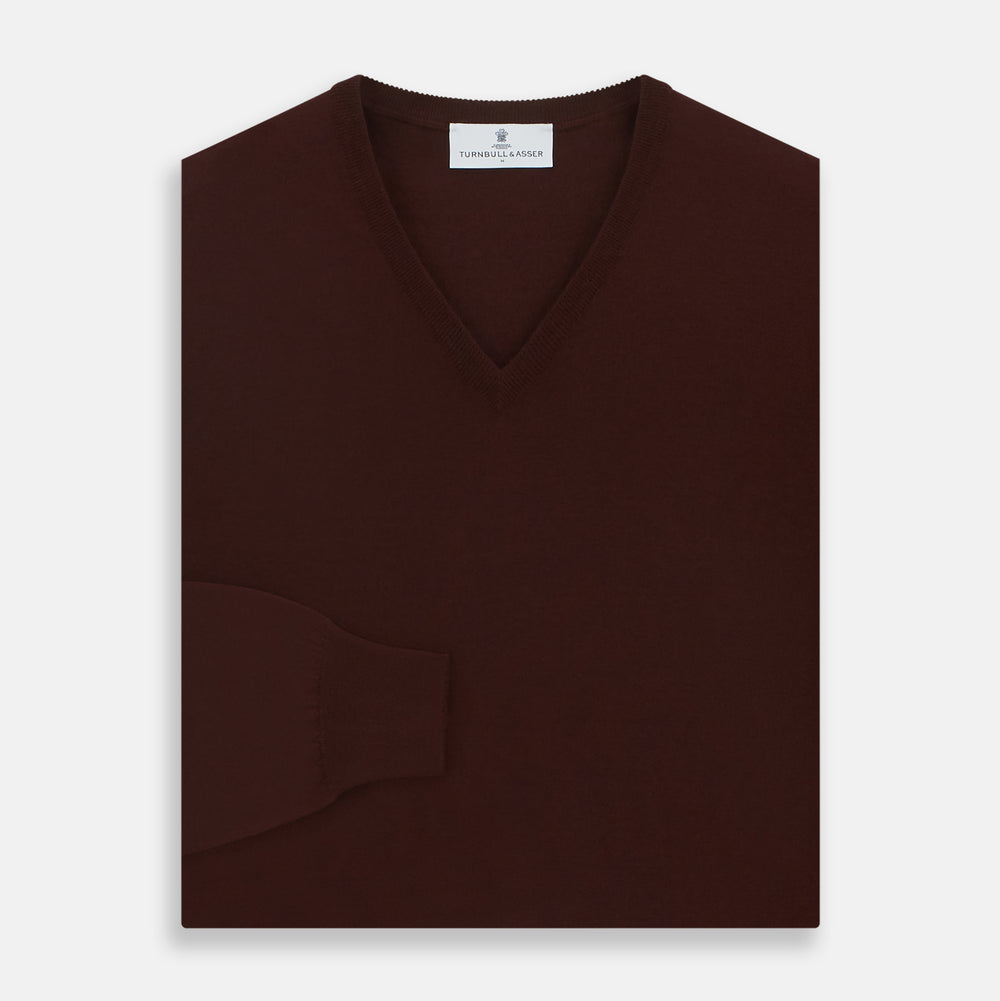 Wine V-Neck Merino Wool Jumper