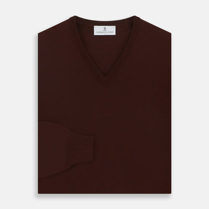 Wine V-Neck Merino Wool Jumper Image 2