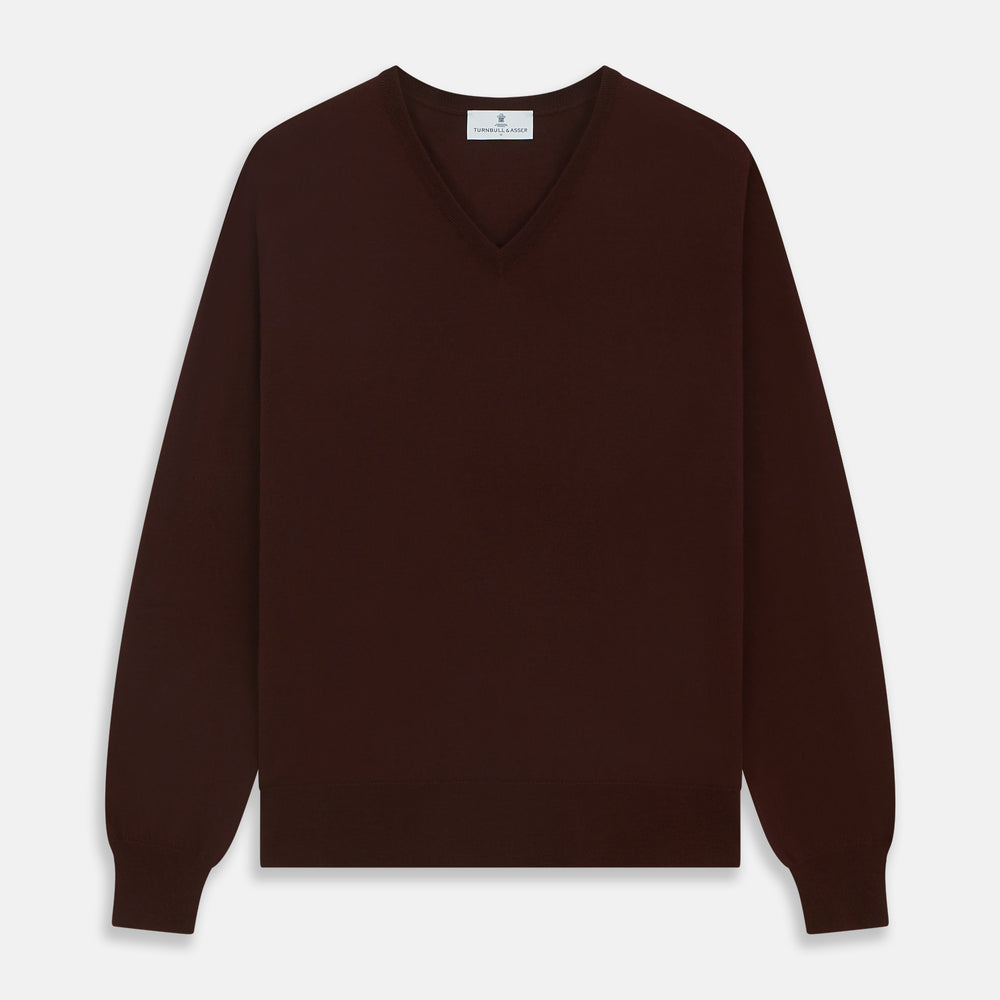 Wine V-Neck Merino Wool Jumper