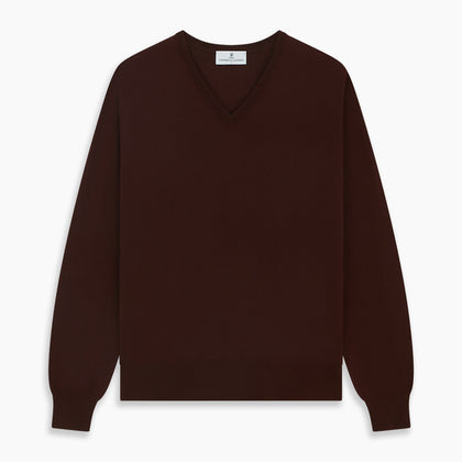 Wine V-Neck Merino Wool Jumper Image 4
