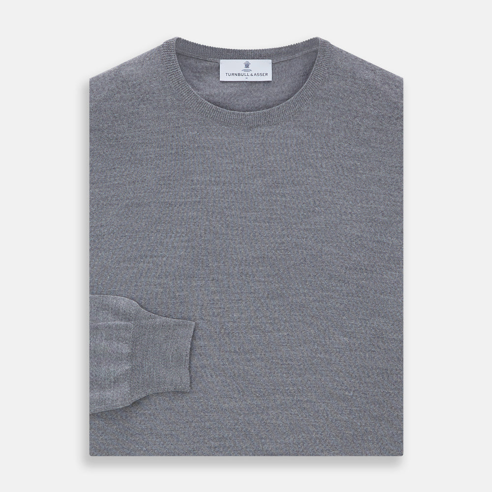 Grey Crew Neck Merino Wool Jumper