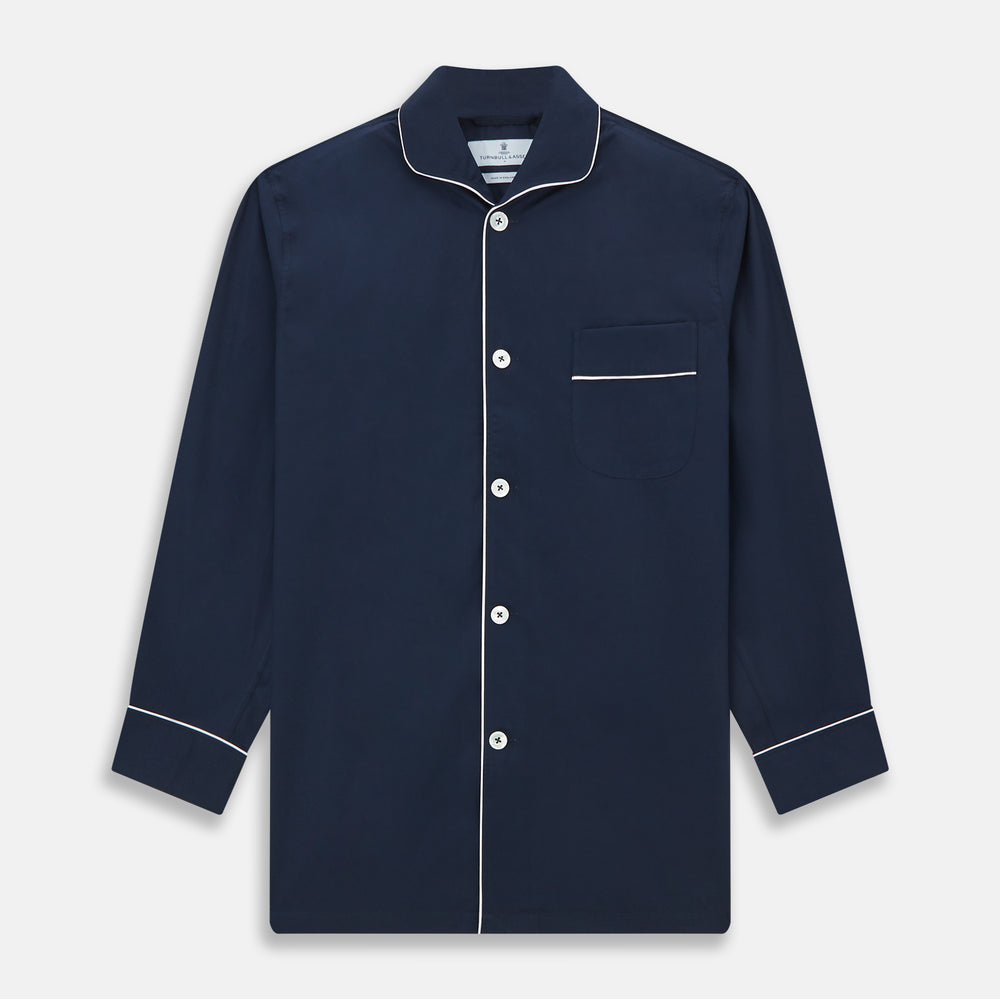 Navy Piped Cotton Pyjama Set
