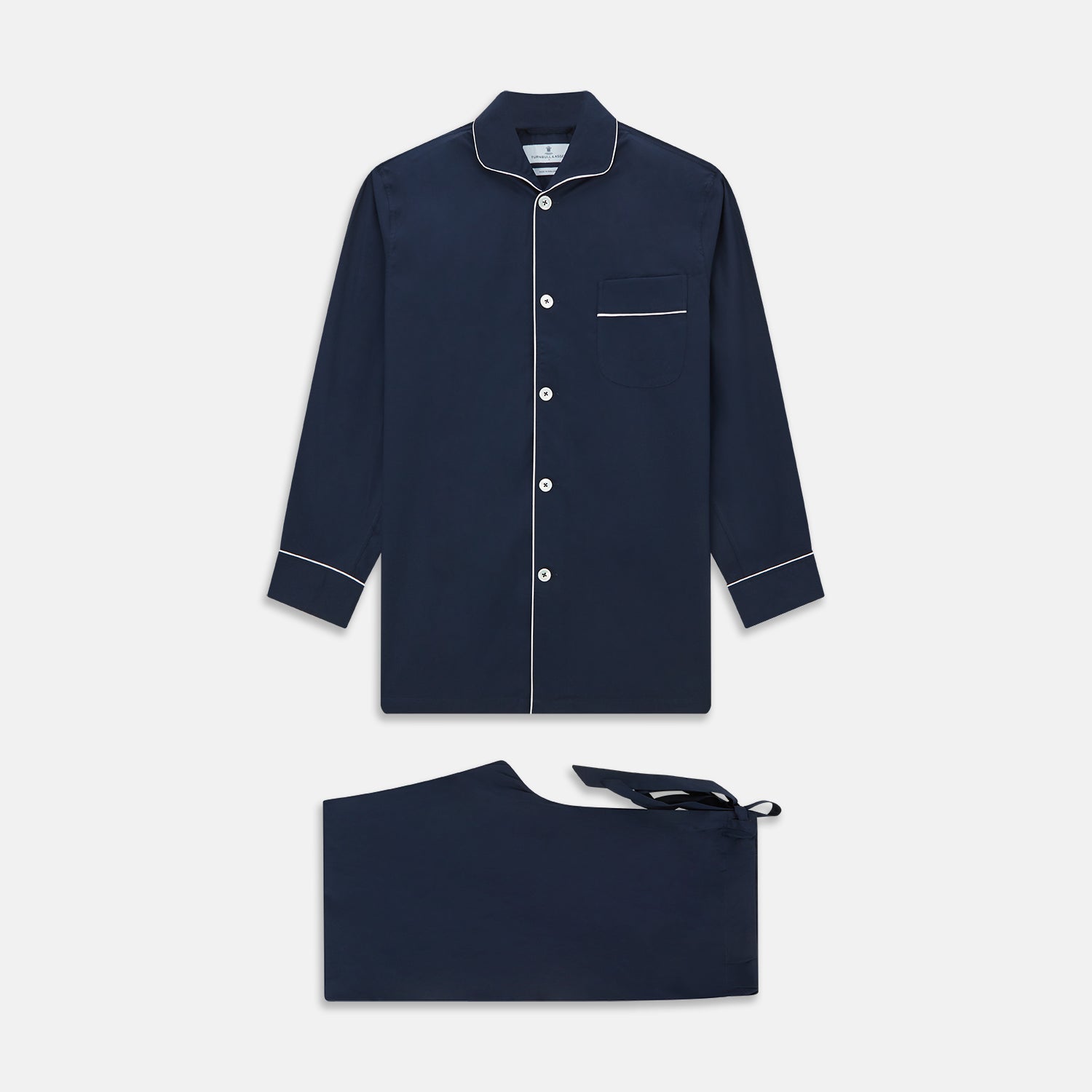 View 1 of product Navy Piped Cotton Pyjama Set