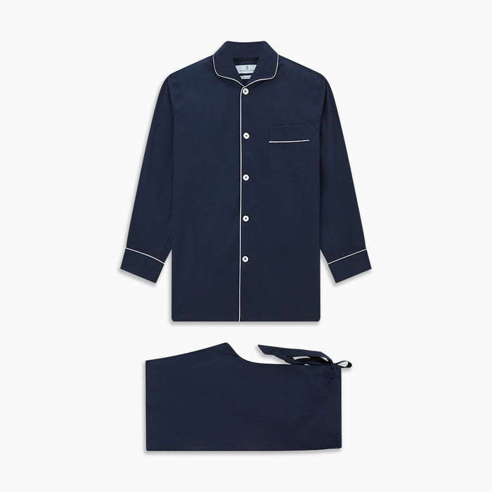 Navy Piped Cotton Pyjama Set Image 6