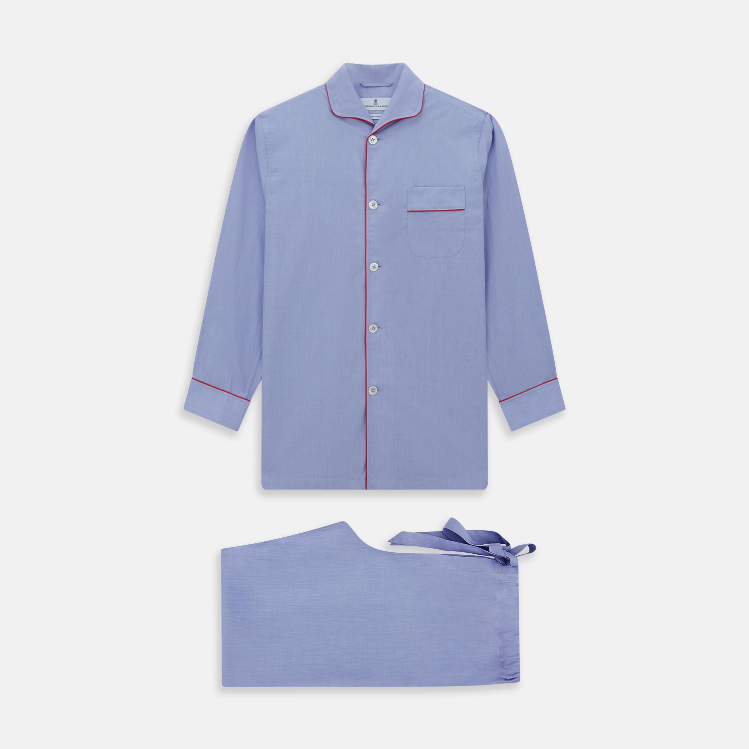 View 1 of product Blue Piped End-on-End Cotton Pyjama Set