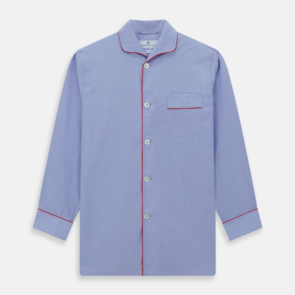 Blue Piped End-on-End Cotton Pyjama Set