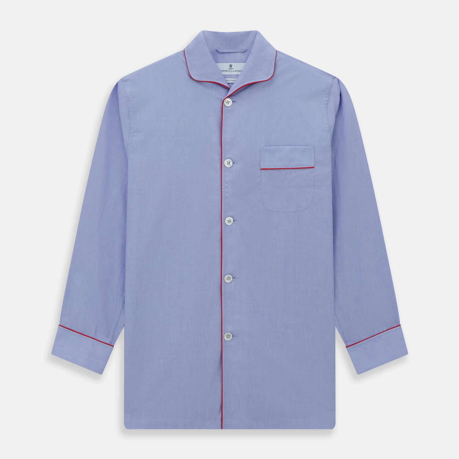 Blue Piped End-on-End Cotton Pyjama Set
