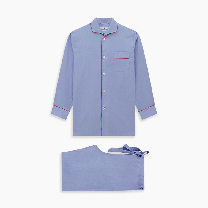 Blue Piped End-on-End Cotton Pyjama Set Image 6