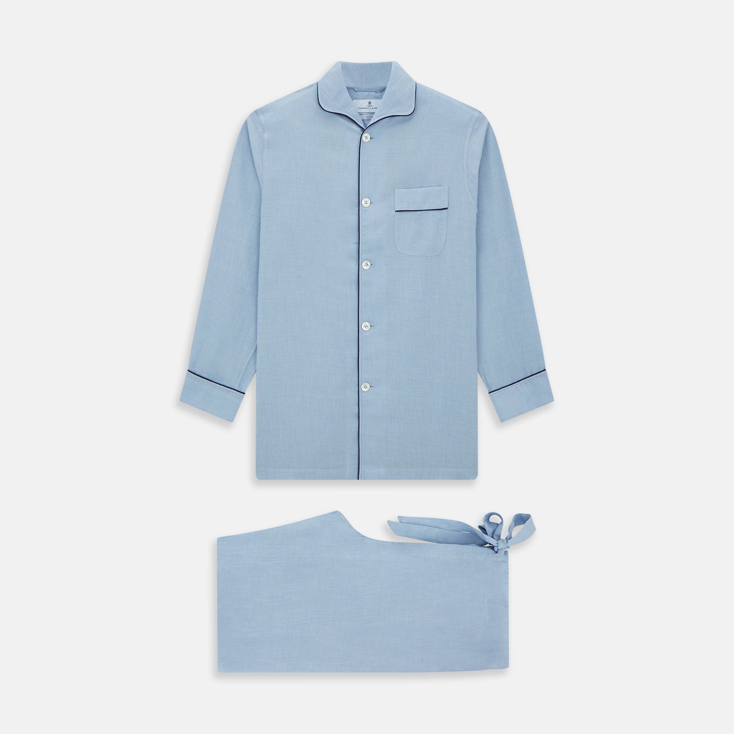 View 1 of product Blue Piped Cotton-Cashmere Pyjama Set