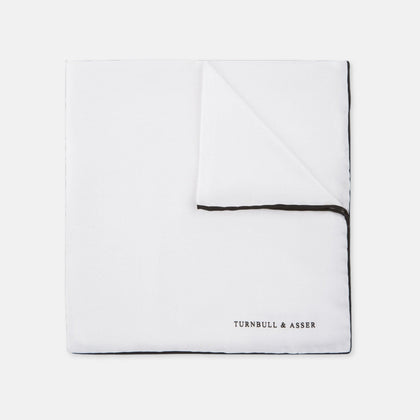 White and Black Piped Silk Pocket Square