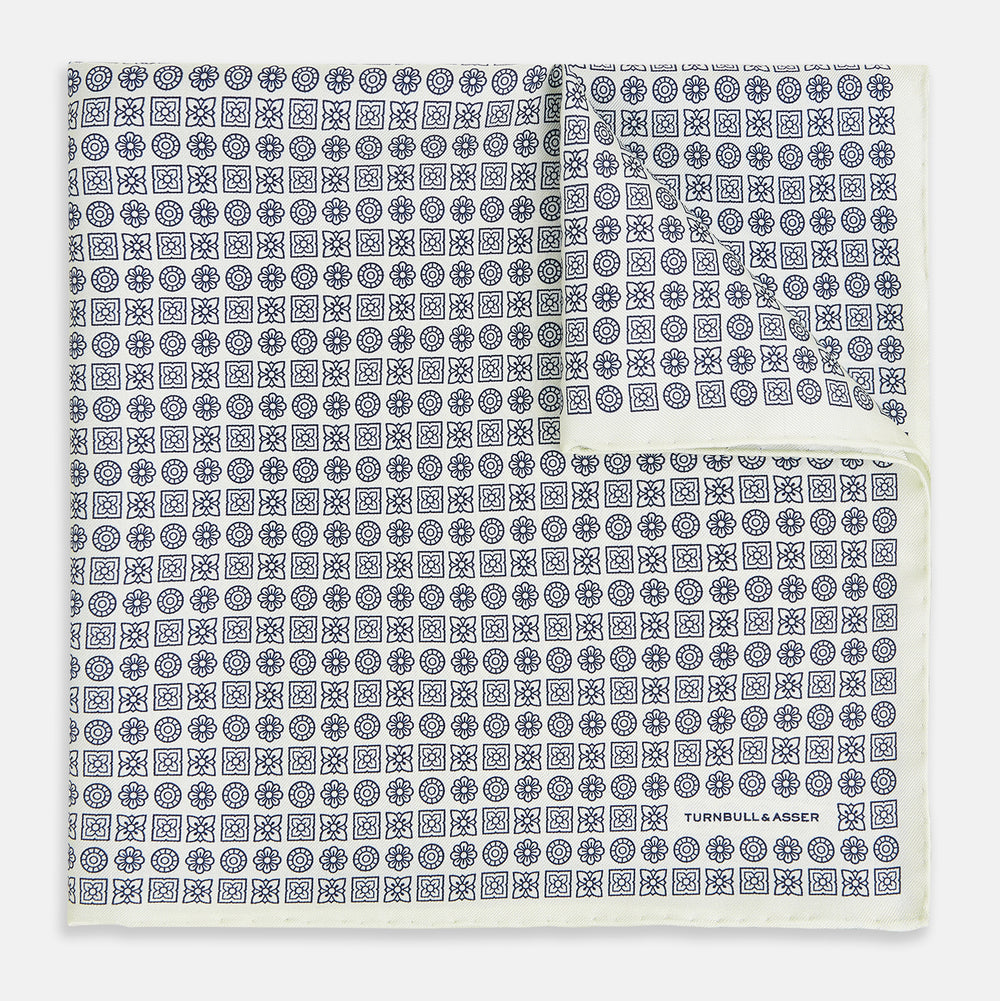 Floral White Pocket Square in Silk