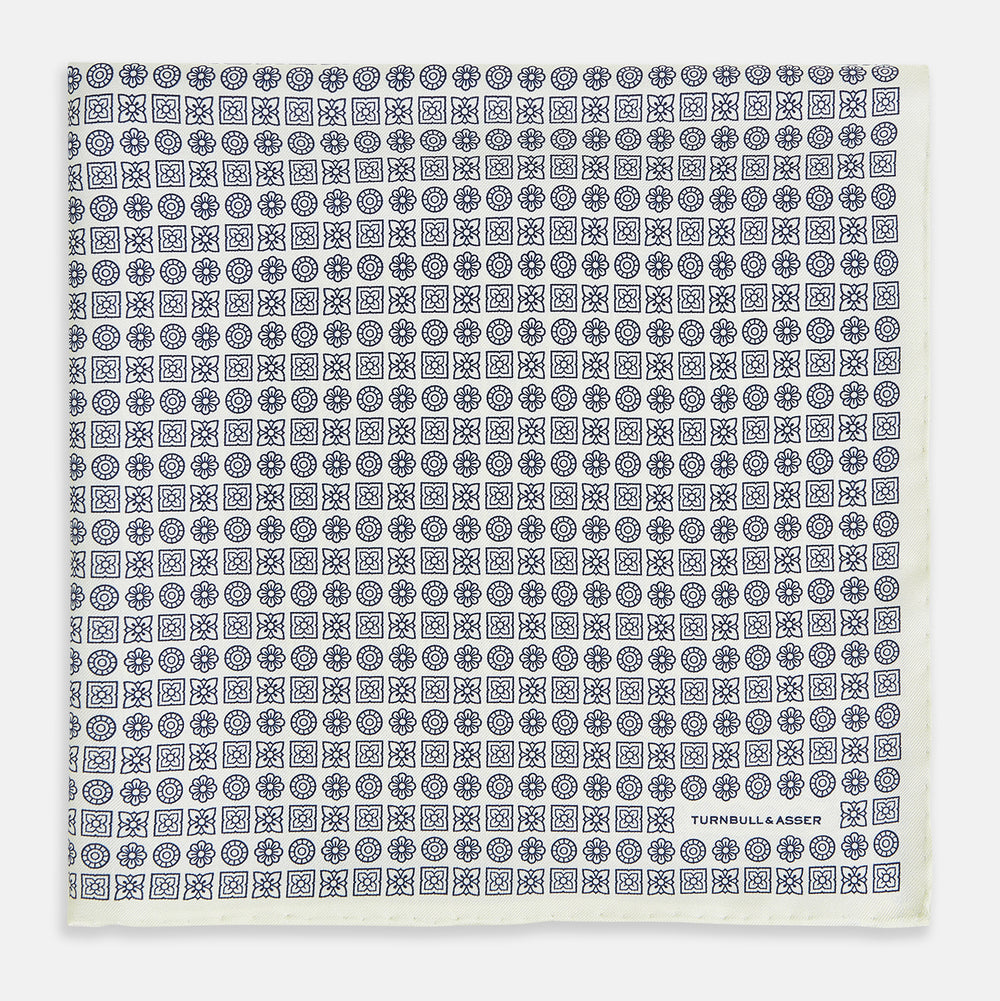 Floral White Pocket Square in Silk