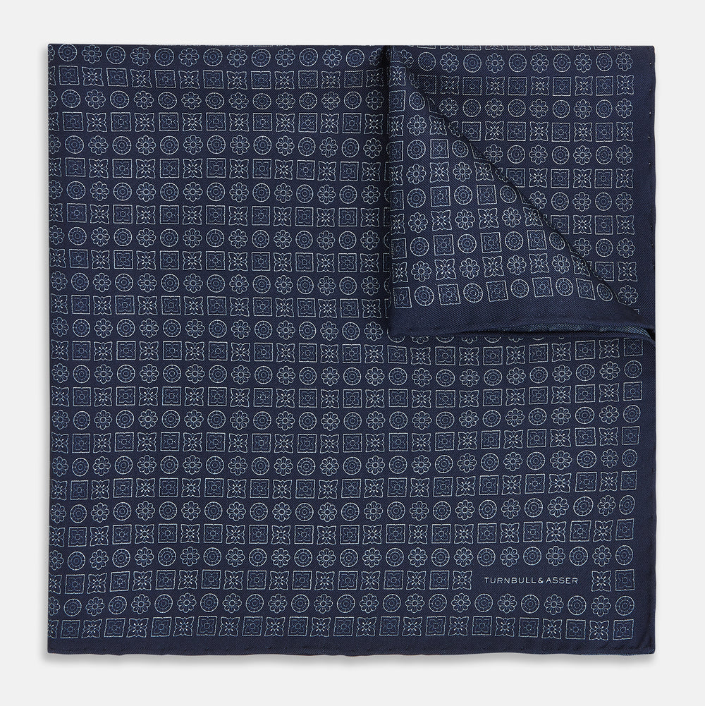 Floral Navy Pocket Square in Silk