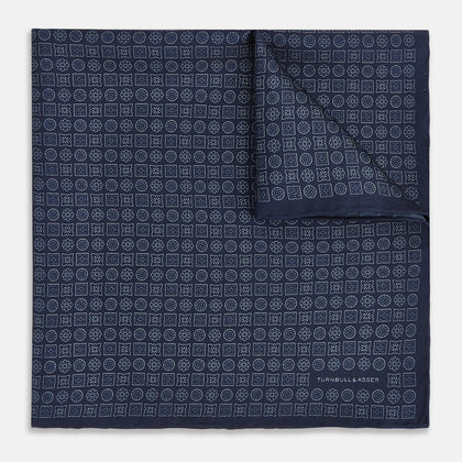 Floral Navy Pocket Square in Silk