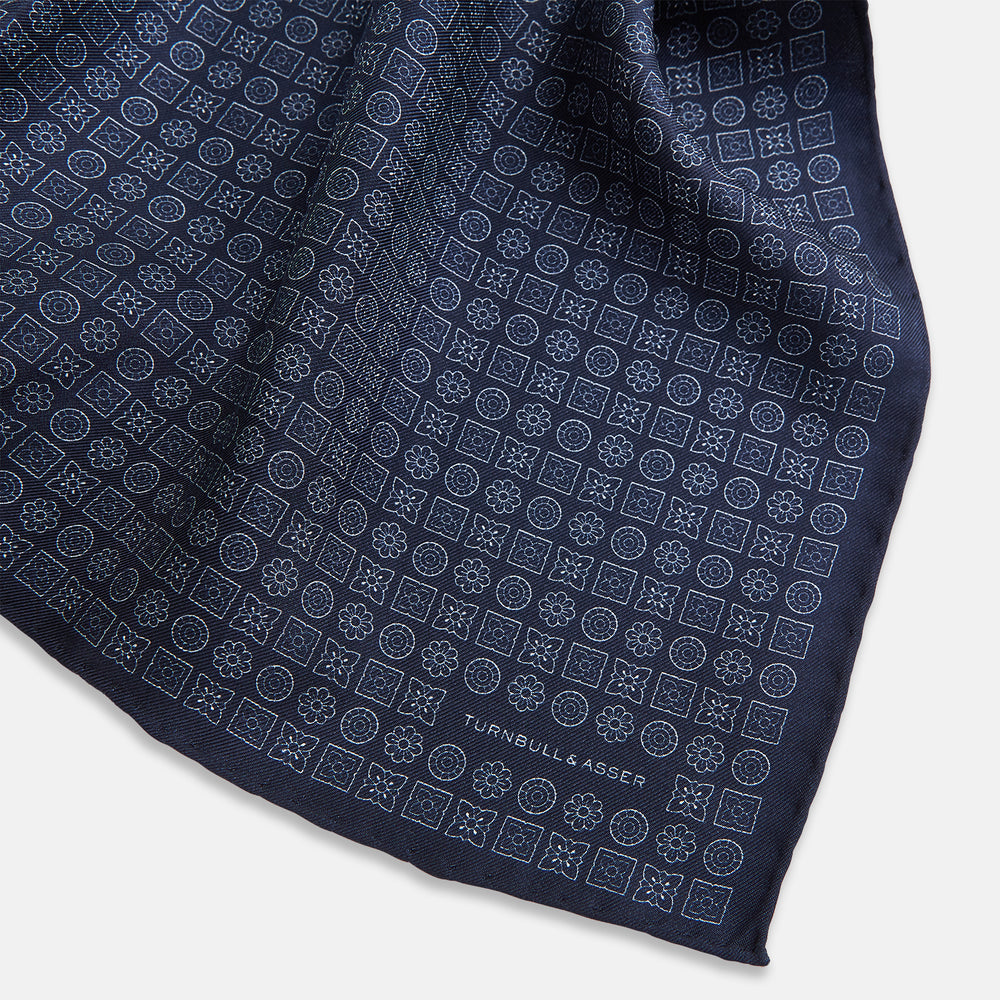 Floral Navy Pocket Square in Silk