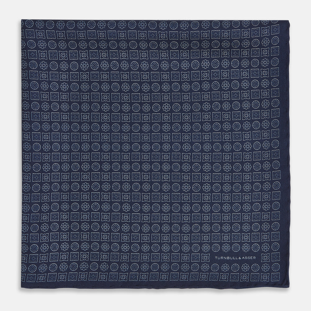 Floral Navy Pocket Square in Silk
