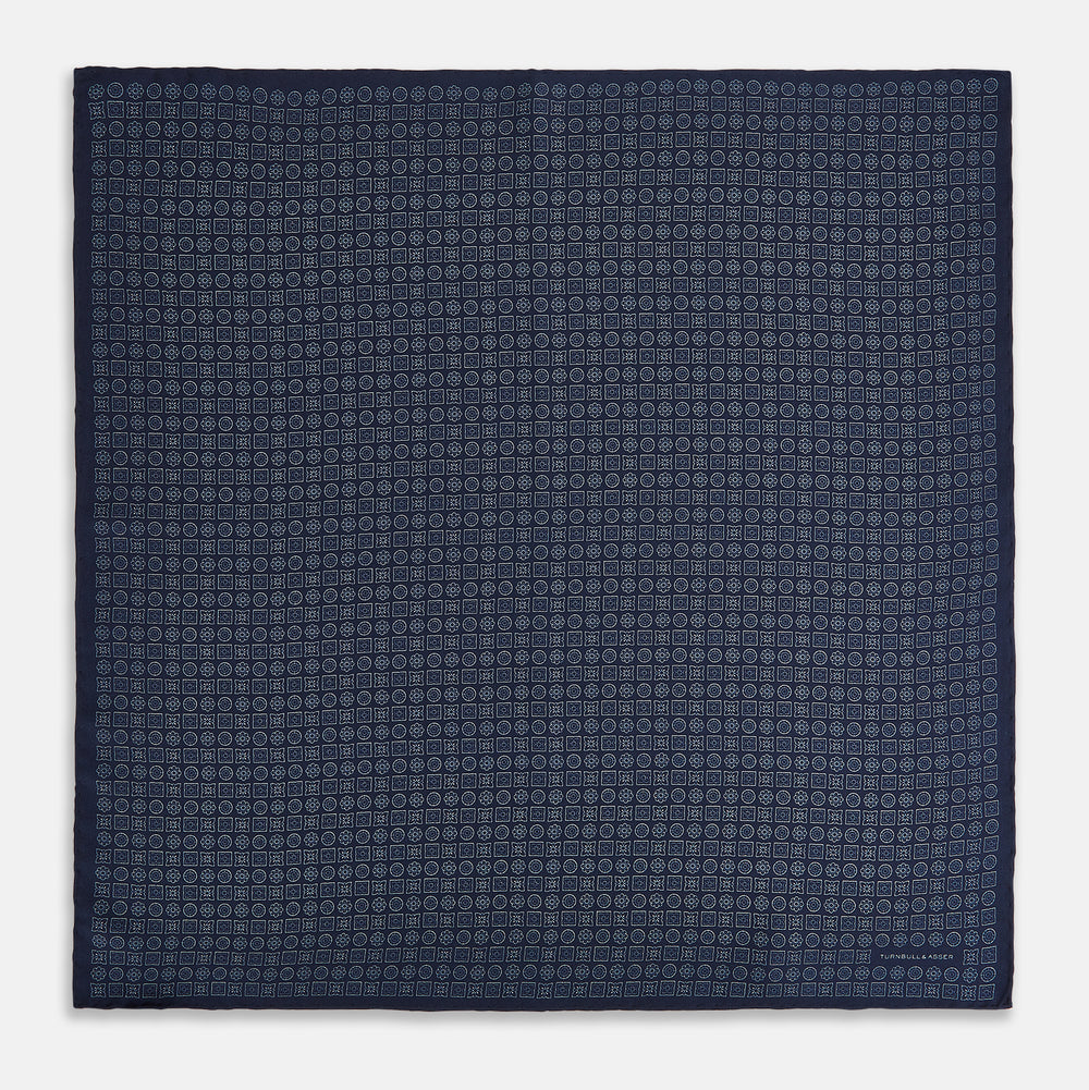 Floral Navy Pocket Square in Silk