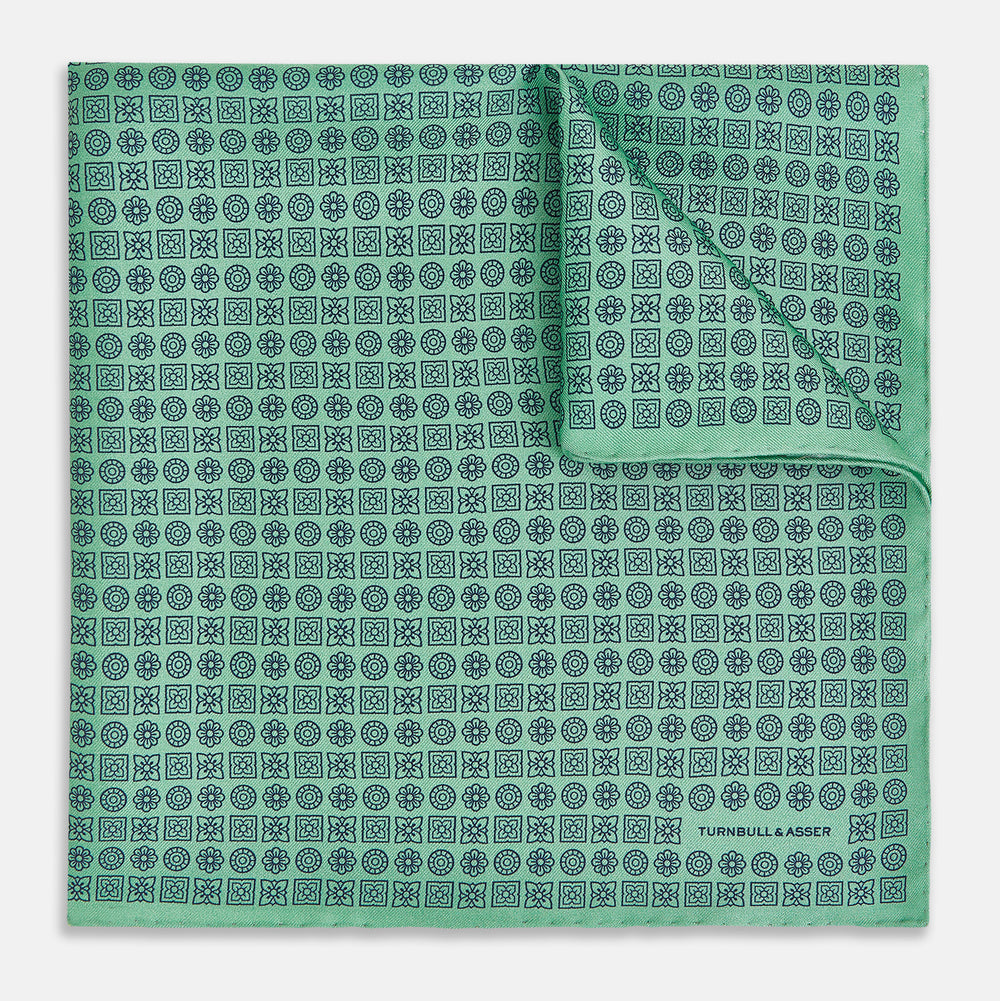 Floral Green Pocket Square in Silk
