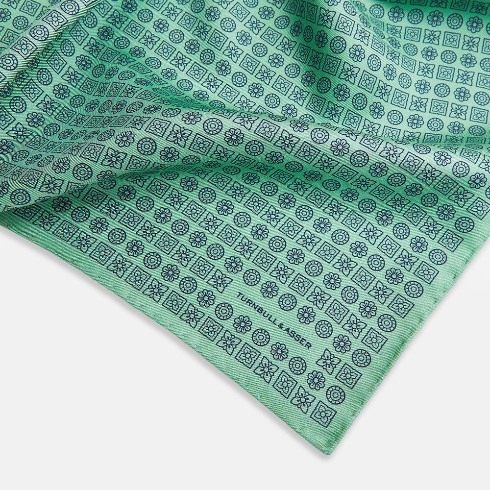 Floral Green Pocket Square in Silk