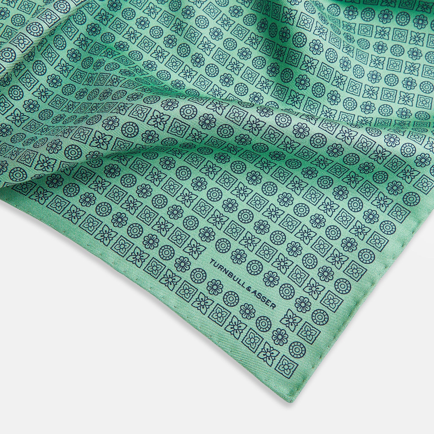 View 3 of product Floral Green Pocket Square in Silk