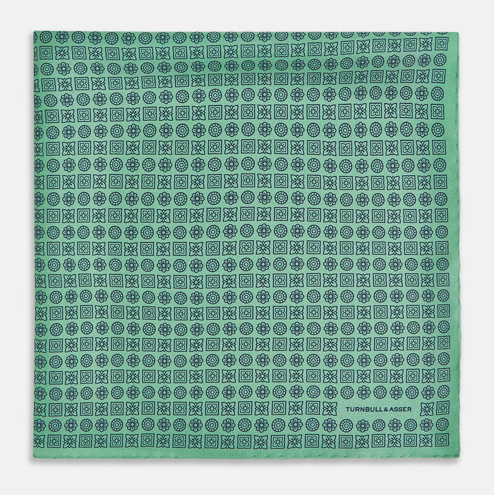Floral Green Pocket Square in Silk Image 3
